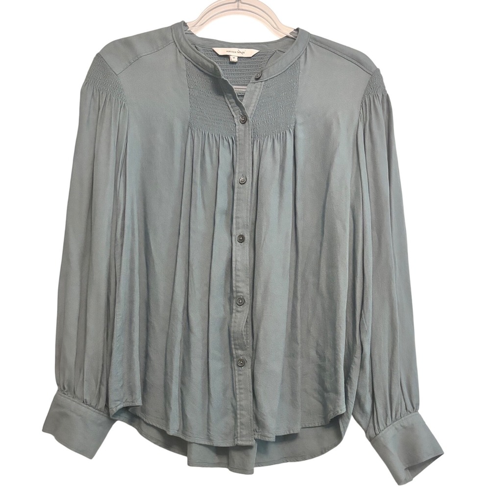 Rebecca Taylor Smocked Button Down Blouse Long‎ Sleeve Top Size M